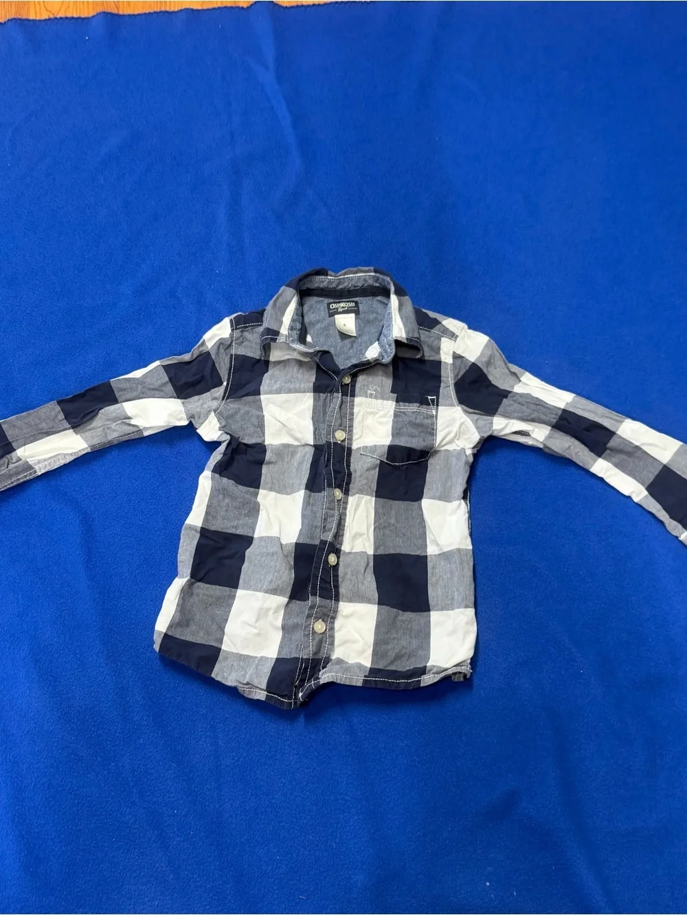 OshKosh B'gosh Navy, White, gray & blue Plaid Button-Down Shirt 6 may have spots